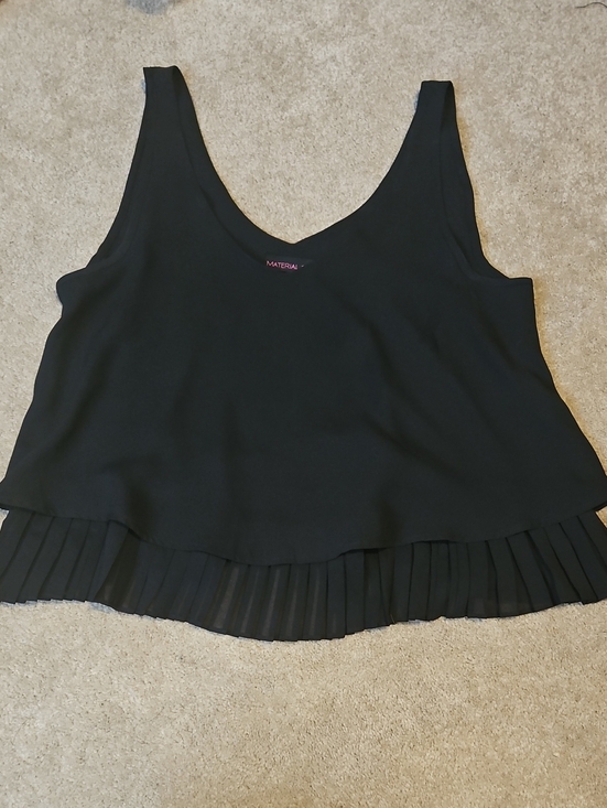Material Girl Tops - Sheer Pleated-Hem Black Tank Top